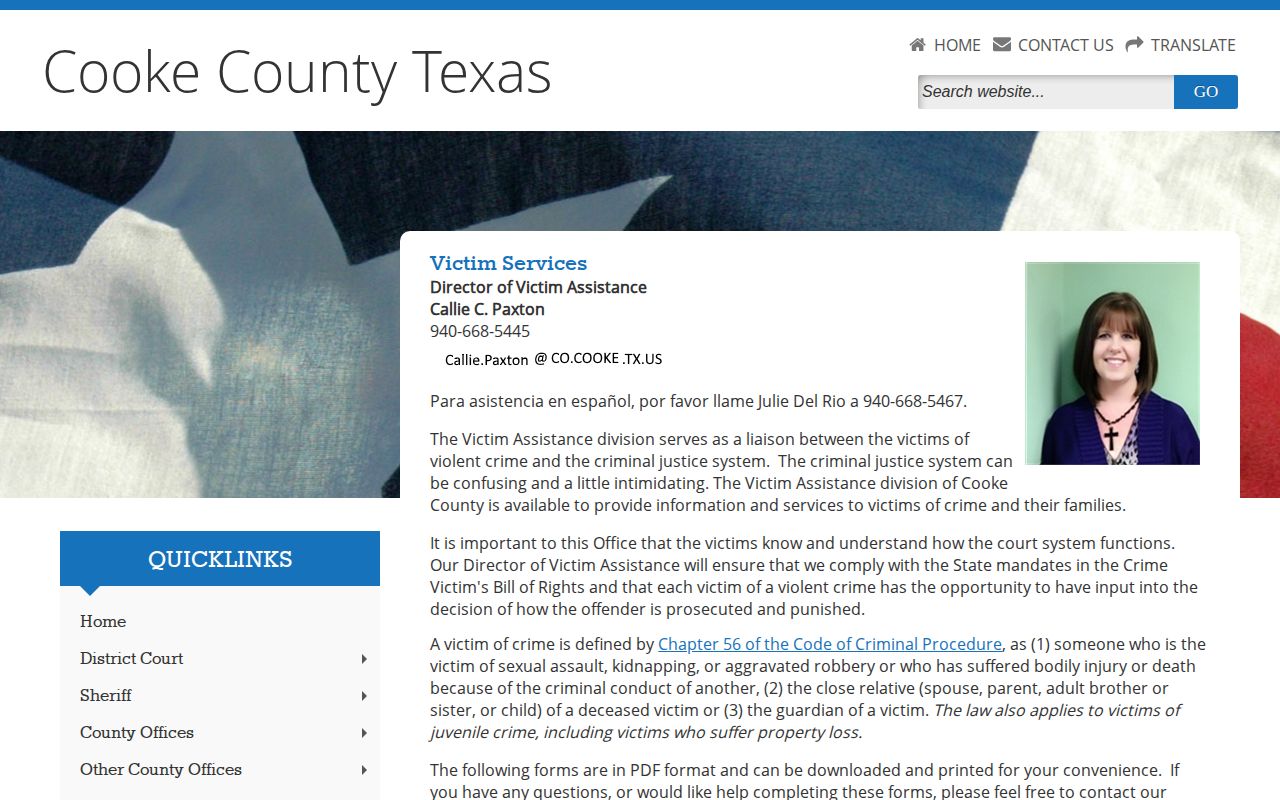 Cooke County victim assistance information alongside VINELink release notifications